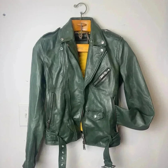 DSquared2 Men's Green Equine Leather Biker Jacket - Luxurious Designer Outerwear - Picture 5 of 9